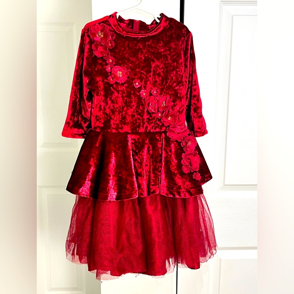 Disney Belle dress size 7/8 red velvet dress Princess Whimsical Pretend Play